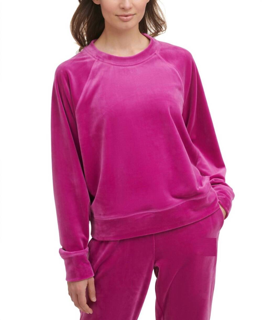 NEW DKNY velour crewneck sweatshirt in wild aster
